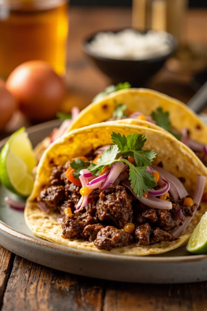 Tacos de arrachera con cebolla